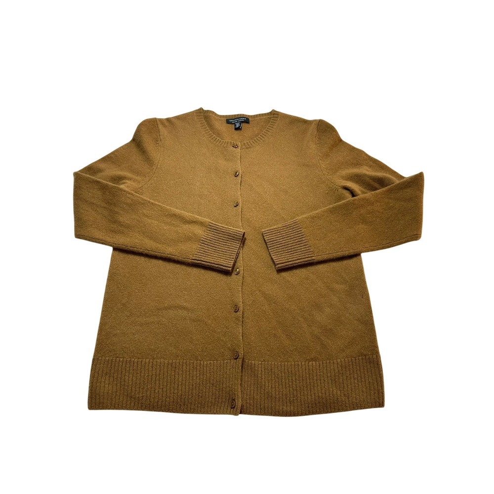 Saks Fifth Avenue Cardigan Women M Brown Good Cashmere Button Front Crew Neck